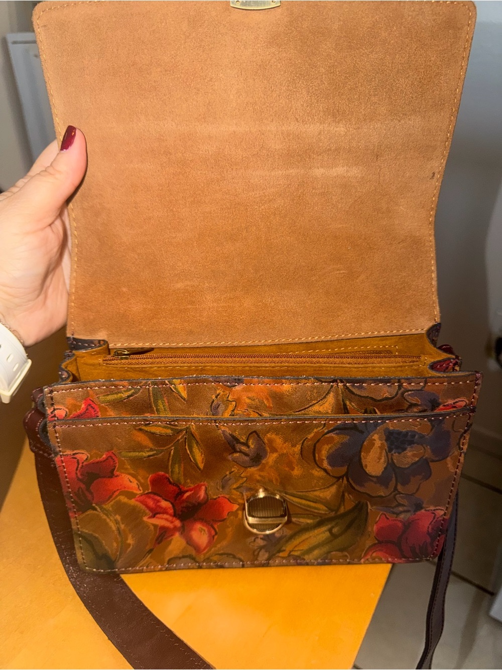 Patricia Nash Brown Floral Italian Leather Crossbody Sienna Sunset Collection - Picture 11 of 16